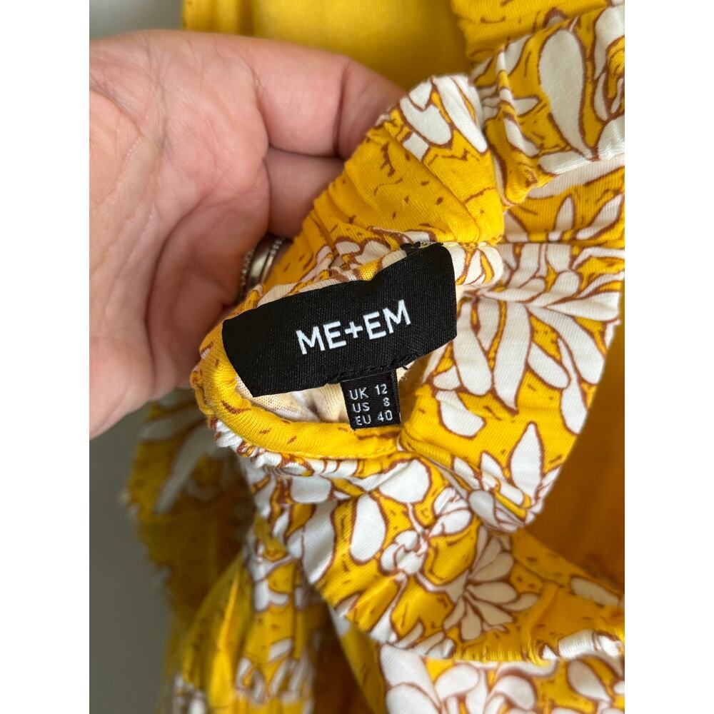ME+EM Cotton Dahlia Print Gathered Maxi Sundress Yellow Multi Women's Size U 8 - Picture 9 of 10